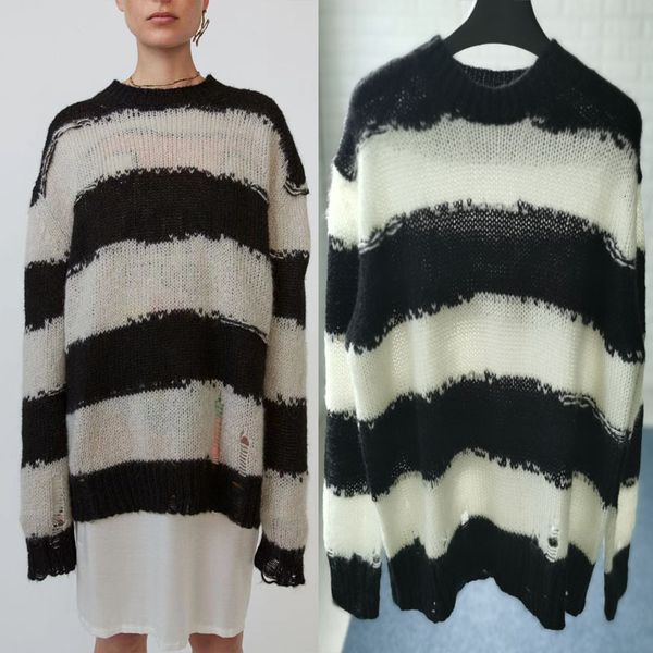 

sweater autumn round neck striped pullover mid-length women sl0v, White;black