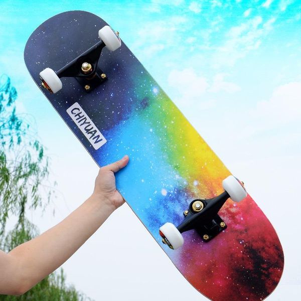 

skateboarding 80cm 7-tier maple deck double tilt skateboard hard pu wheel skatepark tyle stunt skateboards adults children beginner boa