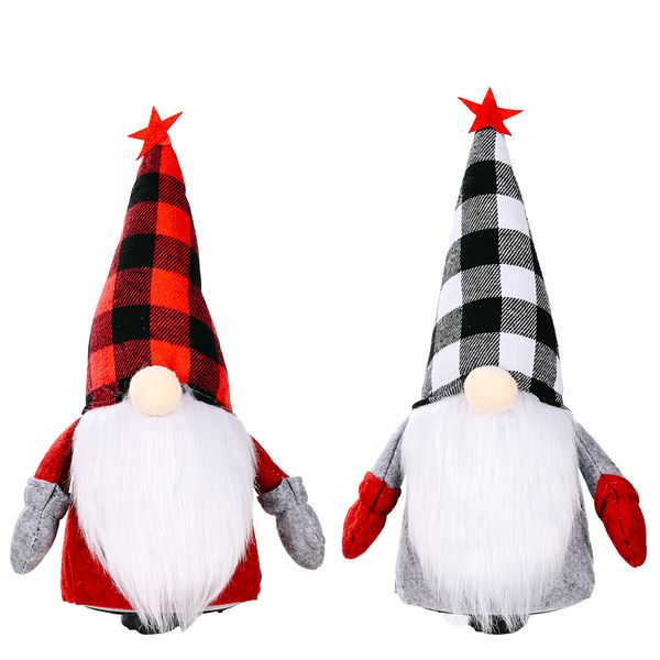 Weihnachten Gnome Dekorationen Red Buffalo Plaid Elektrische Gesichtslose Puppe Kinder Spielzeug Home Party Windows Ornament XBJK2108