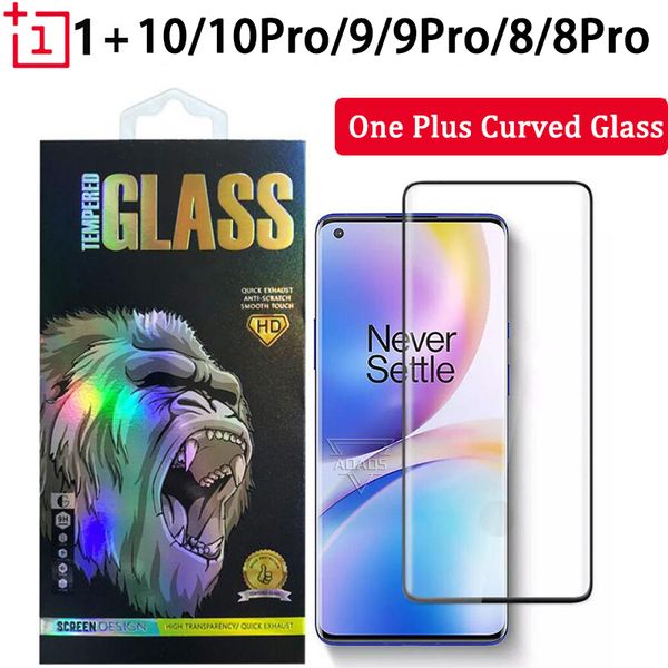 5D-Displayschutzfolie aus gehärtetem Glas mit gebogenem Rand für One Plus 10 9 8 Pro 8Pro 1+ 7 7T PRO mit Einzelhandelsverpackung