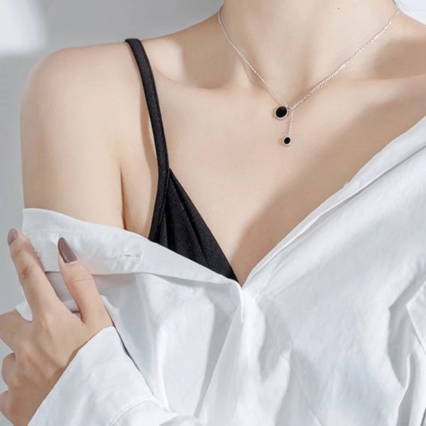 Серебряные кулонные ожерелья сексуальные ключицы цепь черное очарование ожерелье для женщин ювелирные изделия Kolye