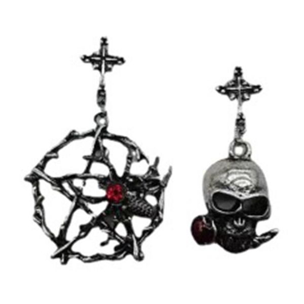 

dangle & chandelier 1 pair women gothic earrings punk style cross pattern metal red rhinestone ear pendant drop jewelry, Silver
