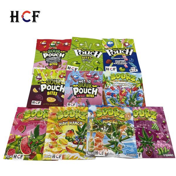 

2021 high quality 600mg sour pouch sourz gummies candy mylar bags edible packaging smell proof fruit flavors plastic zipper bag in stock