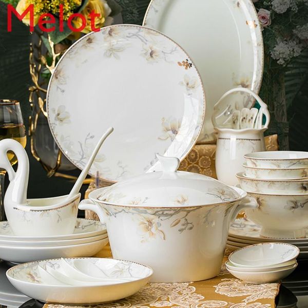 

tableware set chinese bowl dish household jingdezhen ceramic bone china rice plate housewarming gift bowls