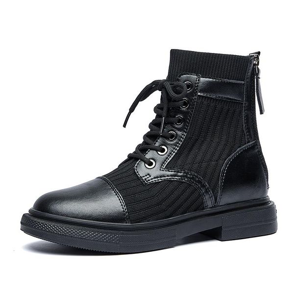 

boots 2021 autumn british style genuine leather flat with round toe short tube breathable women's shoes, Black