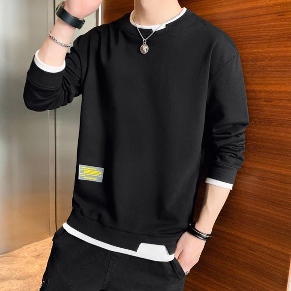 

men's hoodies & sweatshirts 2021 brand sweatshirt men fake two piece long sleeve o neck trendy streewetar harajuku hip hop wholesale m-, Black