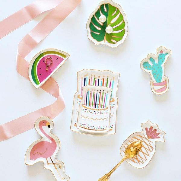 

kitchen storage & organization exquisite flamingo cactus ceramic plate dish home decor fruit porcelain jewelry tray ring tableware for gift