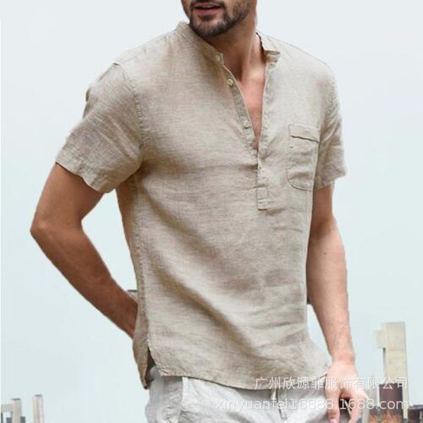 

summer 2020 shirt stand collar short sleeve beach men's, White;black