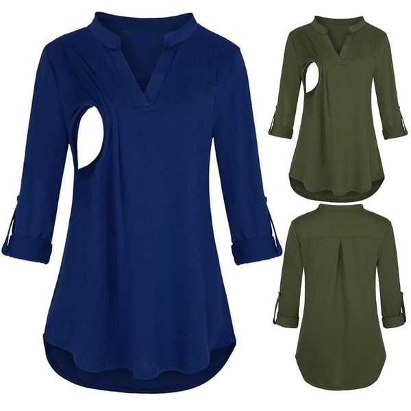 

maternity & tees long sleeve v-neck multifunctional nursing women blouse for breastfeeding, White