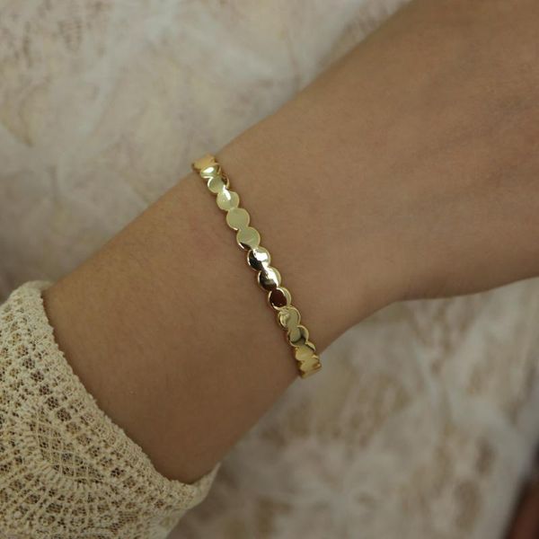 

charm bracelets 2021gold color plated round coin shape bangle bracelet for women girls engagement wedding beautiful open cuff, Golden;silver