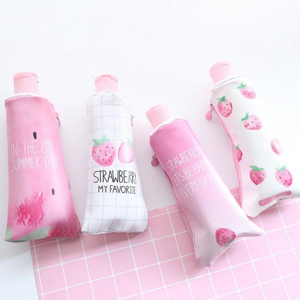 

pencil cases 1pc strawberry toothpaste shape pu case stationery storage bag school supplies for girl students gifts 24.5*9cm