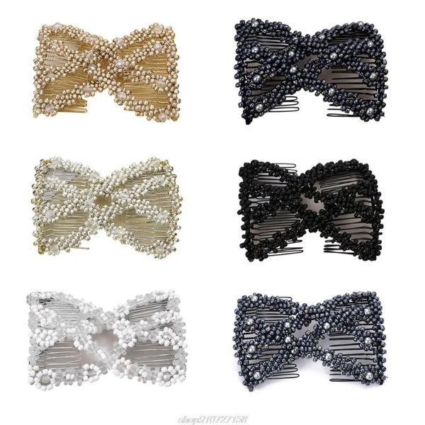 

hair clips & barrettes women twist rhombus beaded magic side combs jewelry stretchable styling double hairpins bun jy07 21 dropship, Golden;silver
