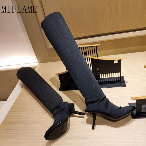 

boots women fashion over the knee 2021 autumn stretch cloth silk solid strange style heel concise casual female shoes, Black