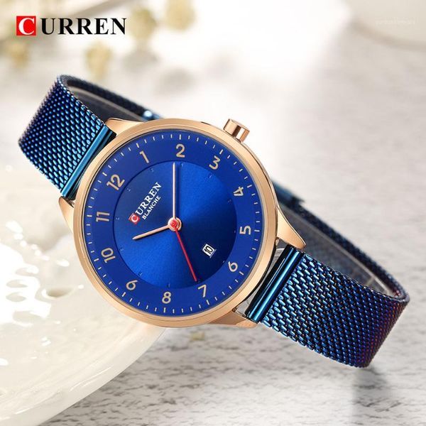 

wristwatches curren watch blue gold women watches analog quartz ultra thin stainless steel sport waterproof ladies saat, Slivery;brown