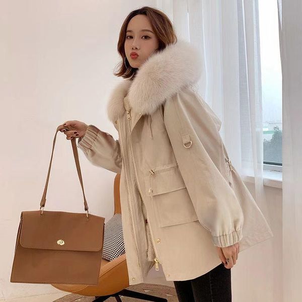 

women's fur & faux winter women luxury long coat loose lapel overcoat thick warm plus size plush coats, Black