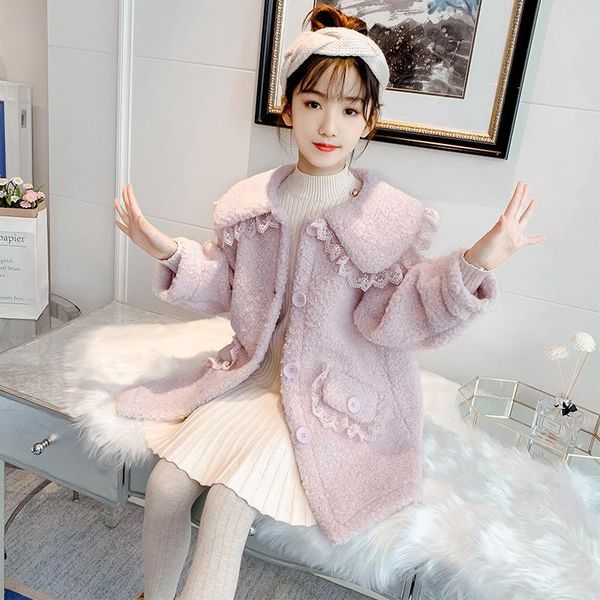 

jackets 2021 winter christmas girl coat lapel sweet fashion kids clothes good quality retail, Blue;gray