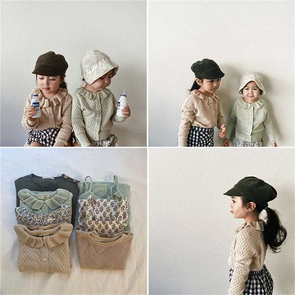 EnkeliBB Schöne Mädchen Langarm Baumwolle Strickjacke Soor Ploom Kinder Herbst Frühling Winter Mäntel Rüschen Kragen Baby Mädchen Tops 211106