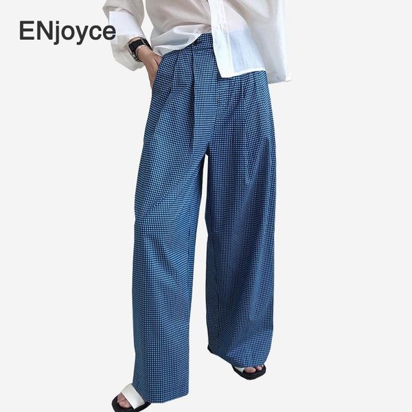 

women's pants & capris high waist blue plaid brief long wide leg trousers loose fit women fashion tide summer 2021 japan stylish, Black;white