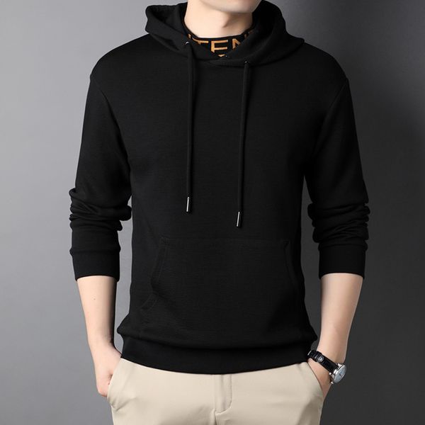 

autumn new young long sved sweater casual loose hooded thin bottomed shirt sports t-shirt men's fashion, Black