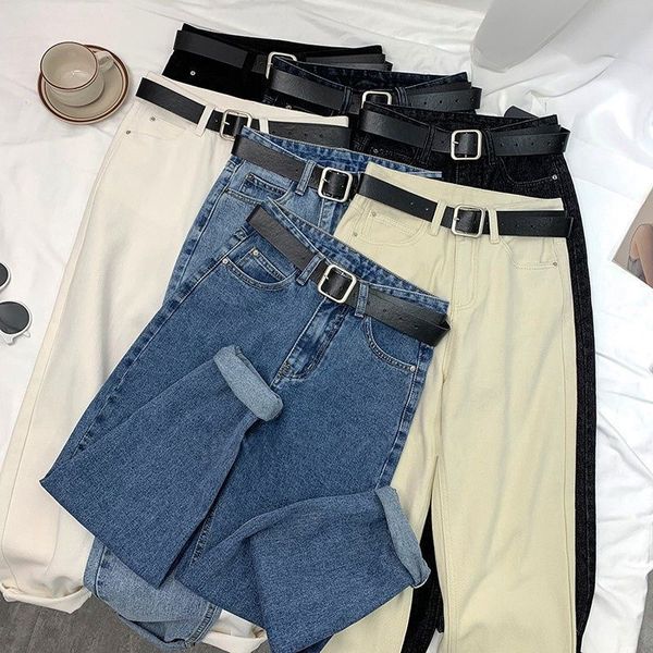 

women jeans 2021 new no strech denim pants mid waist stright long pants spring summer blue jeans female trousers