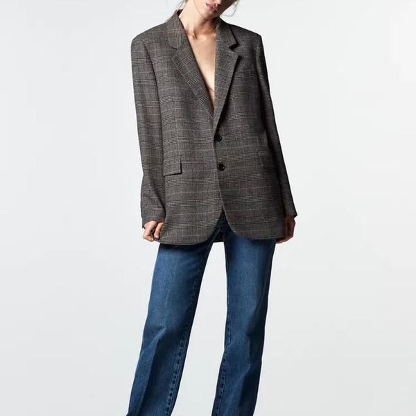 

women's suits & blazers autumn and winter casual plaid single-breasted pocket decorative jacket, White;black