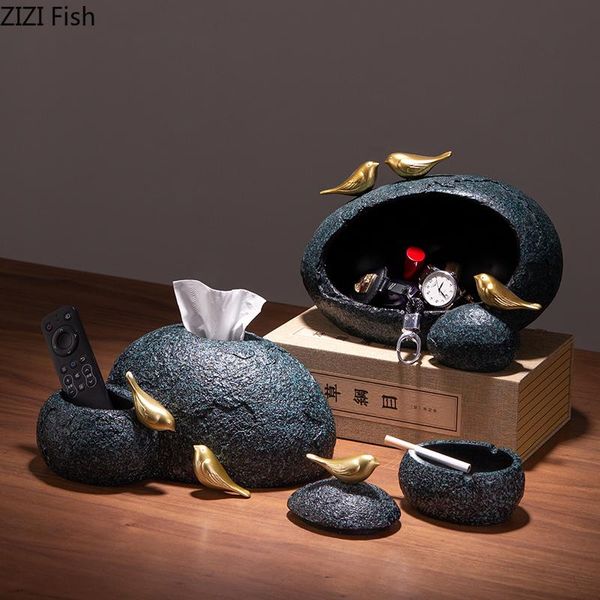 

tissue boxes & napkins japanese-style box paper resin storage ornaments ashtray golden bird deskorganization home decoration