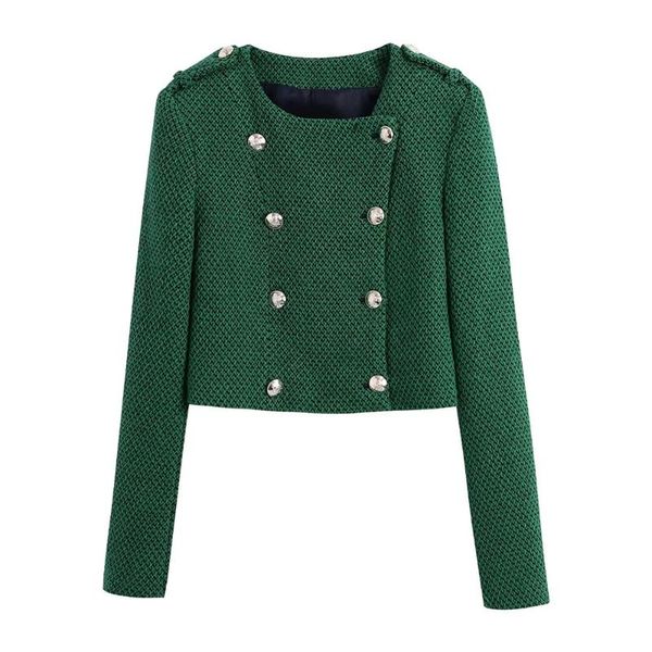 

women's suits & blazers bbwm 2021 tweed women vintage green plaid long sleeve office lady blazer female slim double breasted streetweae, White;black