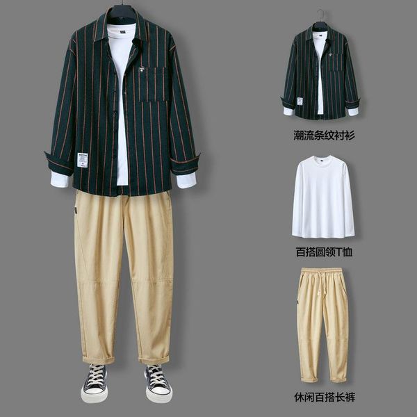 

jogging clothing 2021 fried street style spring and autumn men's shirt korean fashion trend three piece suit loose casual, Black;red