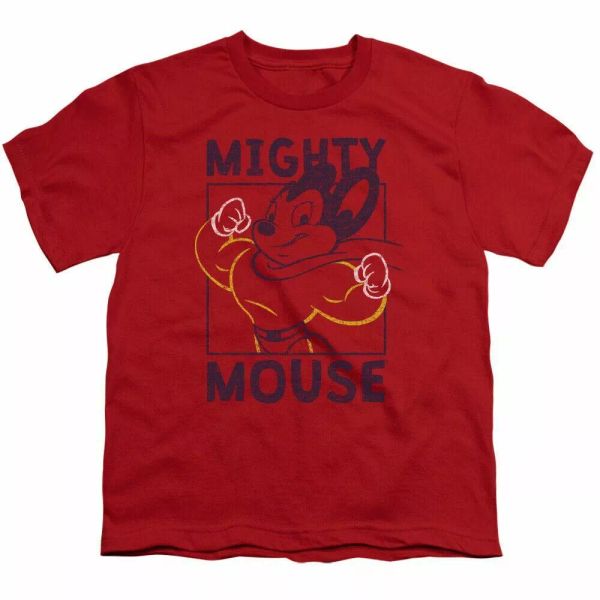 

Mighty Mouse Break The Box Kids Youth T Shirt Licensed Classic Cartoon Tee Red, White;black
