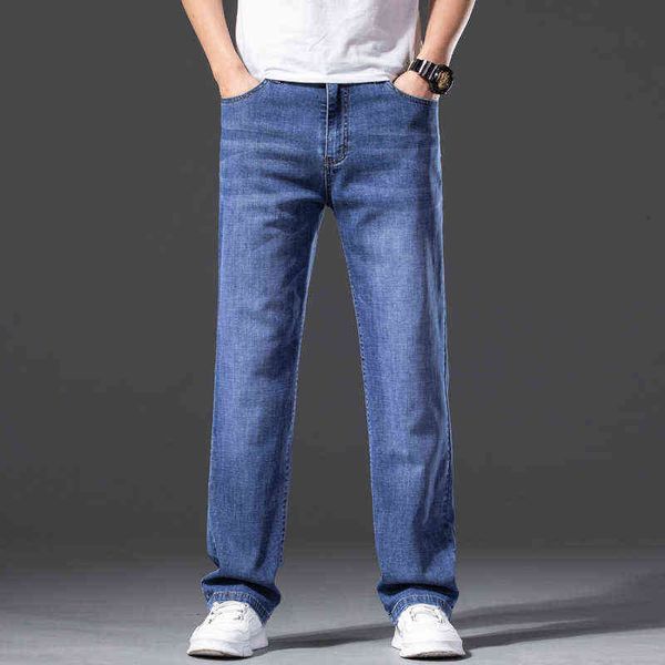 

men's jeans size 29-46 2021 spring and summer thin loose straight jeans large fashion men's pants, Blue