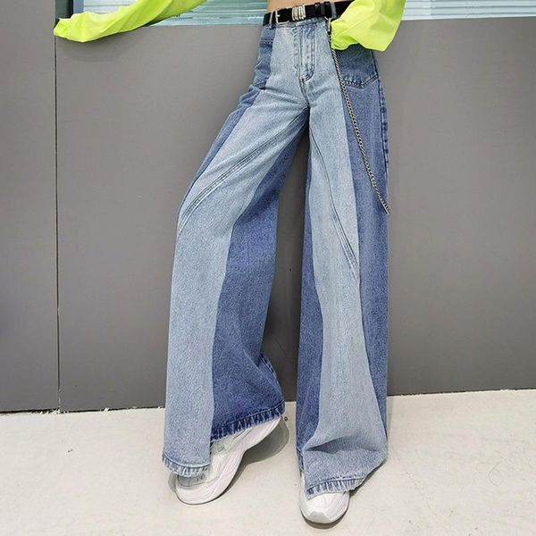 

women's jeans high waist blue contrast color denim wide leg loose women trousers fashion tide spring autumn 2021 e917