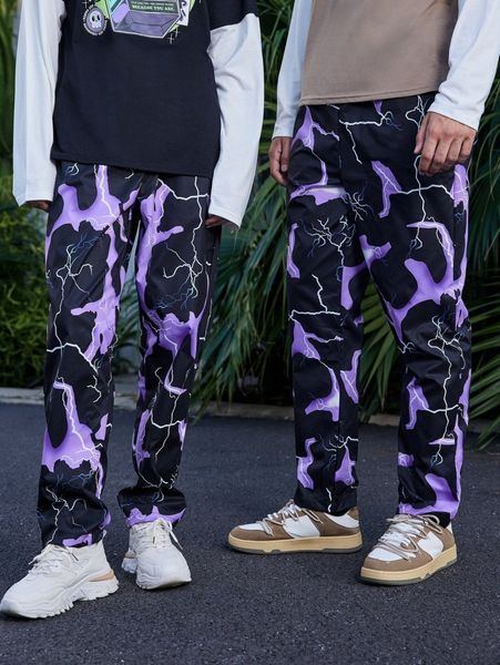 

romwe 1pc lightning graphic pants e1ip#, Black