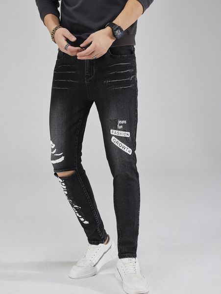 

men letter graphic ripped skinny jeans 07ez#, Blue