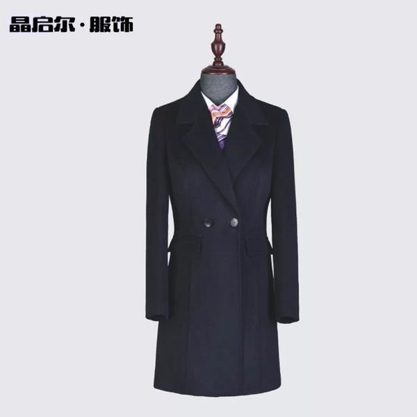 

women's wool & blends professional woollen coat middle long thickened tweed formal wear el work clothes winter, Black