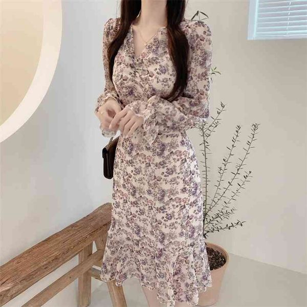 S-XL Plus Size Abito primaverile Ragazze Boho Chiffon Donna Vintage Party oversize manica lunga Donna es Robe Vestido 210423