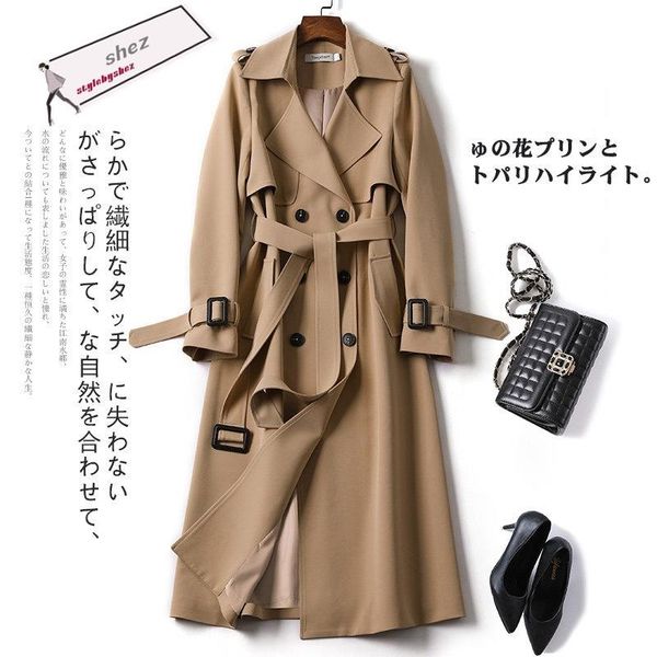 

women's trench coats classic khaki windbreaker women medium and long 2021 autumn korean version of the small british wind coat, Tan;black