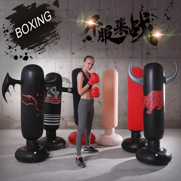 

sand bag design inflatable boxing column standing fitness punching with ox horn 63 inches height punch target tower tumblers