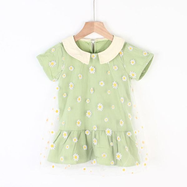 

girls flowers dress 2021 summer kids short sleeve dresses floral sweet outfit mesh costume children vestidos party girl's, Red;yellow