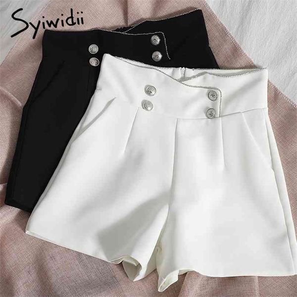 

fashion irregular high waist women's shorts double breasted back zipper casual solid black white summer korean 210607, White;black