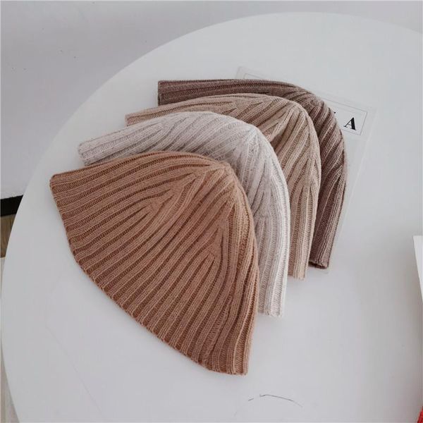 

wool hat women autumn winter warm holiday versatile knitted bucket stripe solid color panama fisherman street wide brim hats, Blue;gray