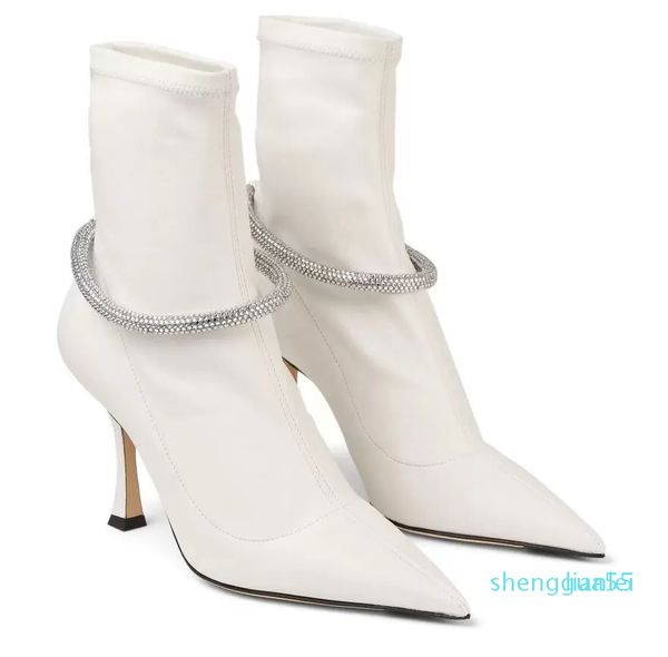 

brand winter leroy ankle boots pointed toe sock boot with crystal embellishment black white ladies comfort walking discount footwear