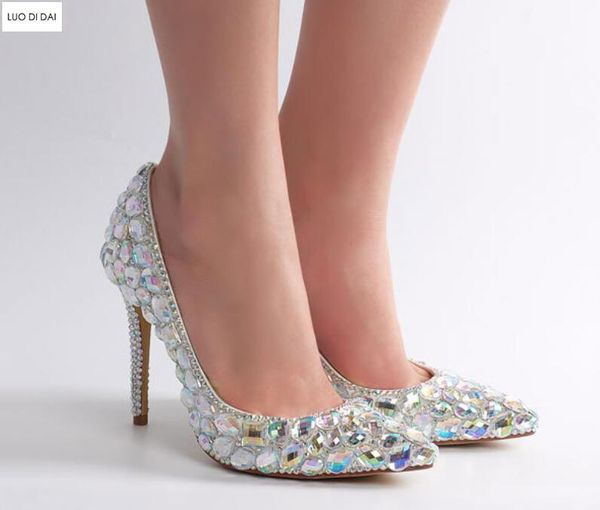 

glitter women bling high heels party shoes point toe pumps bridal diamond wedding dress cinderella, Black