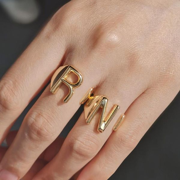 

adjustable opening ring for women gold color initial a-z letter alphabet signet wedding engagement party band lgr68 cluster rings, Golden;silver