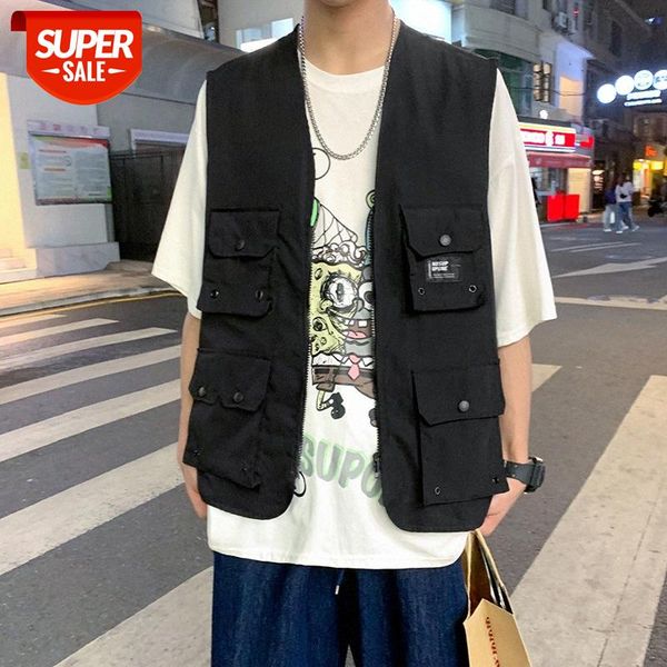 

yemi fashion | men's sleeveless waistcoat vest jacket japanese loose hong kong fan energy tooling #3232, Black;brown