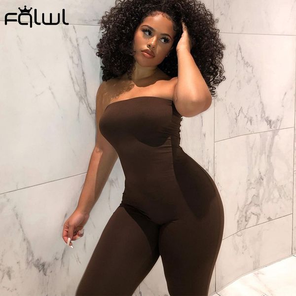 

fqlwl strapless bodycon jumpeuit women romper streetwear one piece outfit women backless brown black jumpsuit female ladies 2021, Black;white