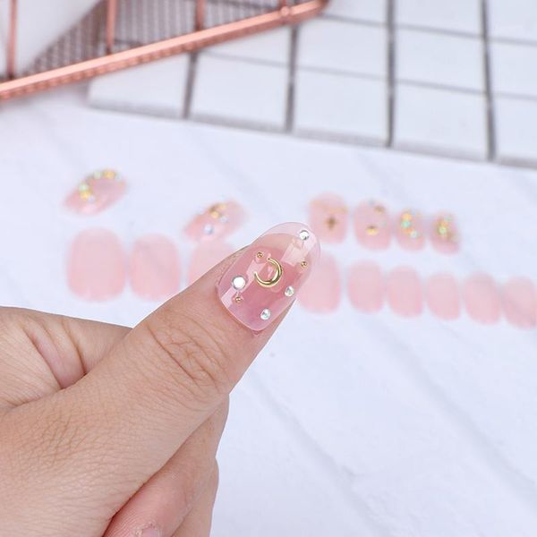 

24pcs fashion false nails acrylic gel pink fairy fake art tips tools1, Red;gold