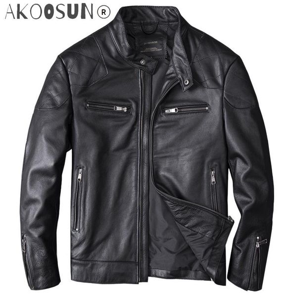 

women's leather & faux men's real jackets motorycycle coat cow genuine slim fit jacket for male, Black