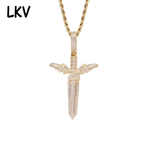 

21 savage same hip hop pendant angel sword men's zircon necklace, Silver