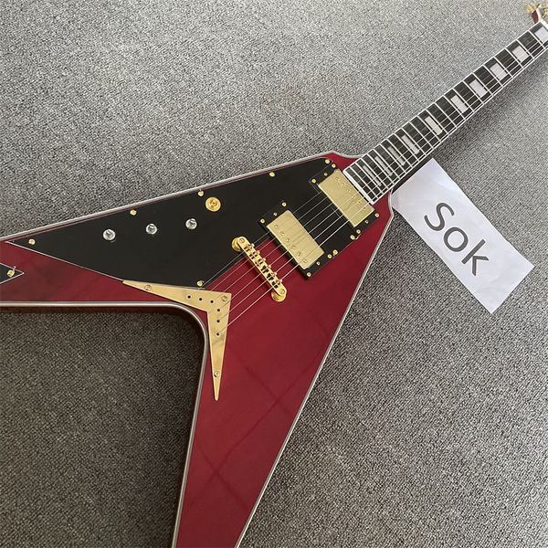

left hand electric guitar wine red, 70s v flying in stock, quality guitar