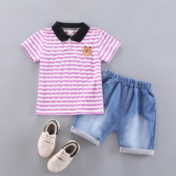 

children clothes suit bear summer baby boys strips t shirt shorts 2pcs/sets kids infant fashion toddler sportswear clothing sets, White